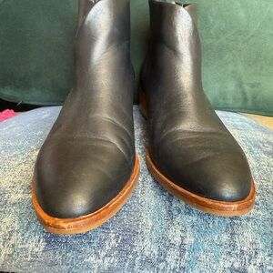 Soludos Black Leather Ankle Booties with Brown Sole